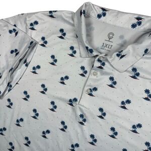 Club Room Palm Tree Polo Mens 1XLT White Excellent Tropical Golf Shirt Tall
